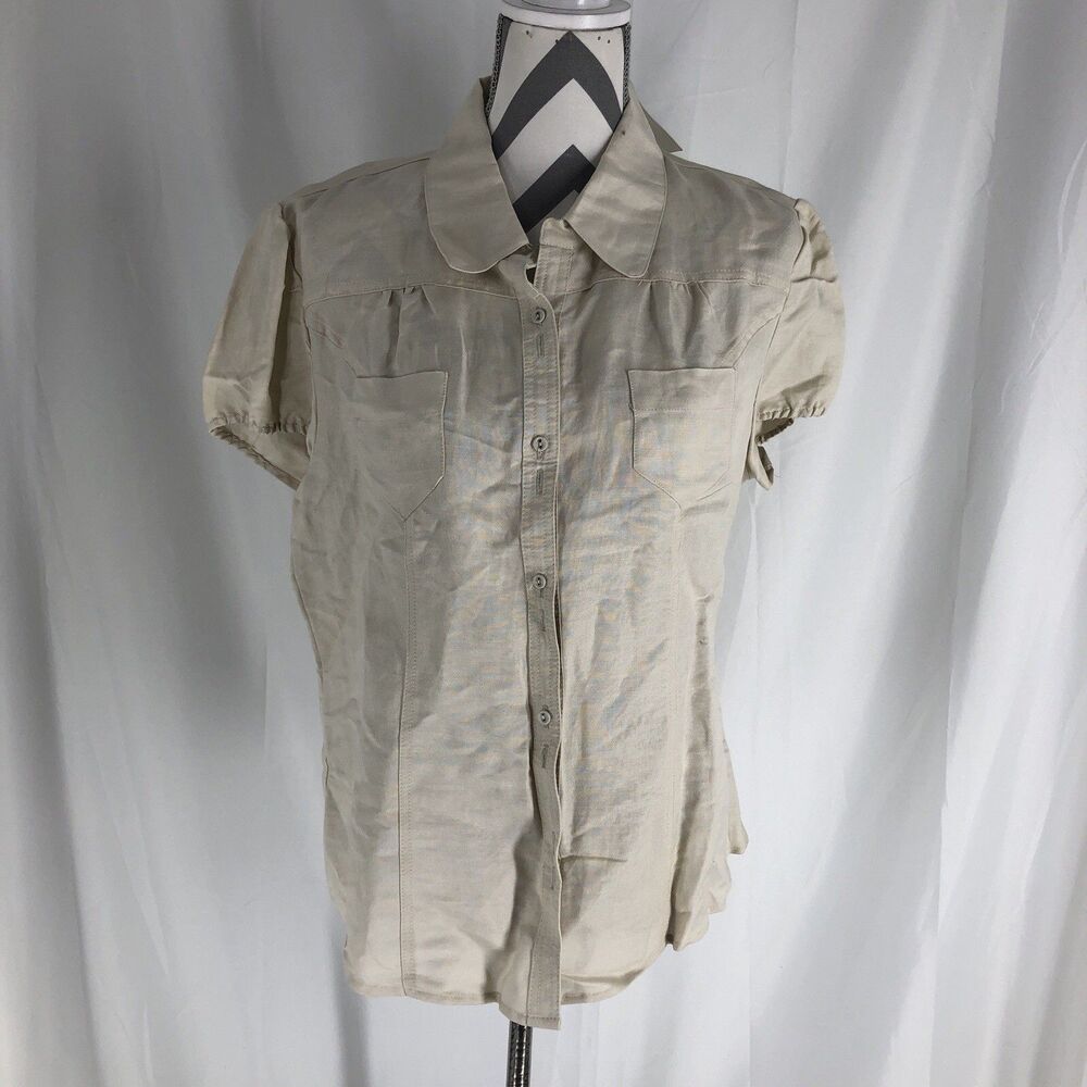Sherry Taylor Fitted Blouse Button Up Khaki